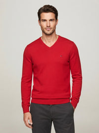 Pull Col V Rouge Tommy Hilfiger – Cotton Wool Blend