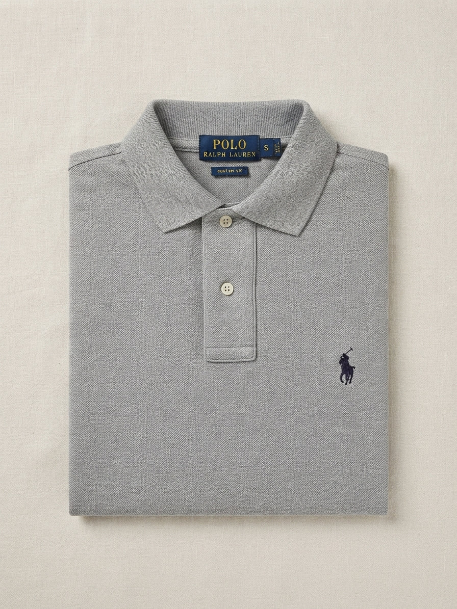 Polo Ralph Lauren Custom Fit gris chiné plié - étiquette taille S