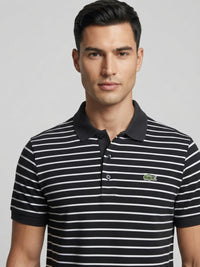 Polo Lacoste Fines Rayures Noir/Blanc – Taille 4