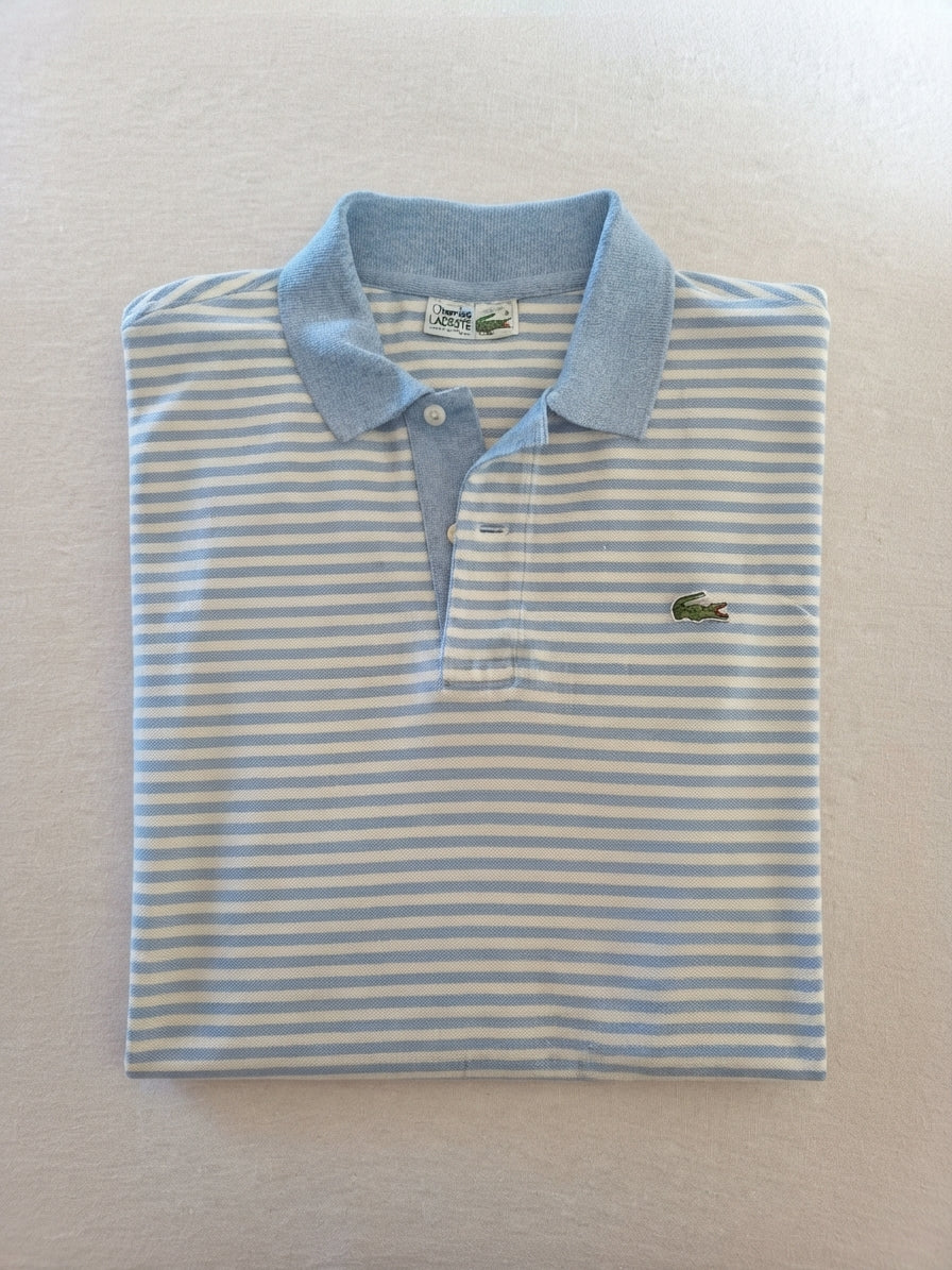 Polo  Lacoste Rayé Bleu Ciel Blanc – Taille L (4)