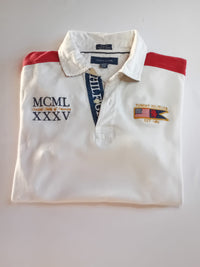 Polo Tommy Hilfiger Blanc Épaulettes Rouge/Marine — Custom Fit MCML XXXV