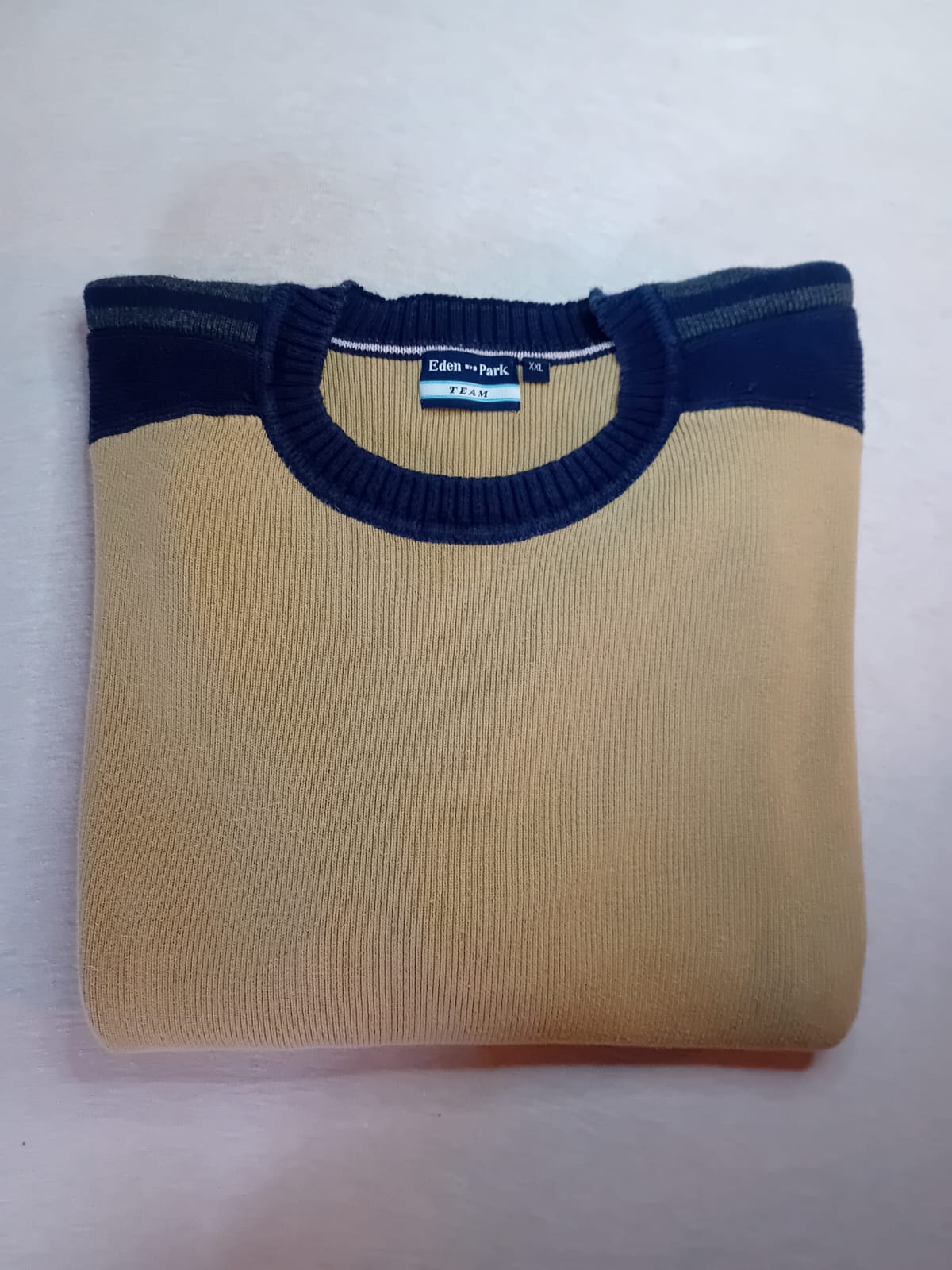 Pull Col Rond Eden Park Team Bicolore Beige/Navy – Taille XXL