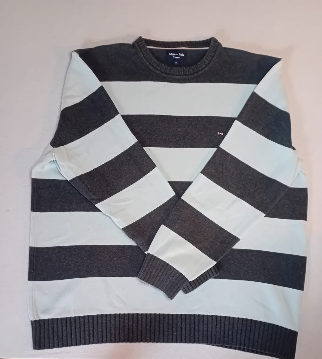 Pull Col Rond Eden Park Team Rayures Anthracite/Blanc – Taille XXL