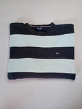 Pull col rond Eden Park Team rayures anthracite/blanc – vue pliée