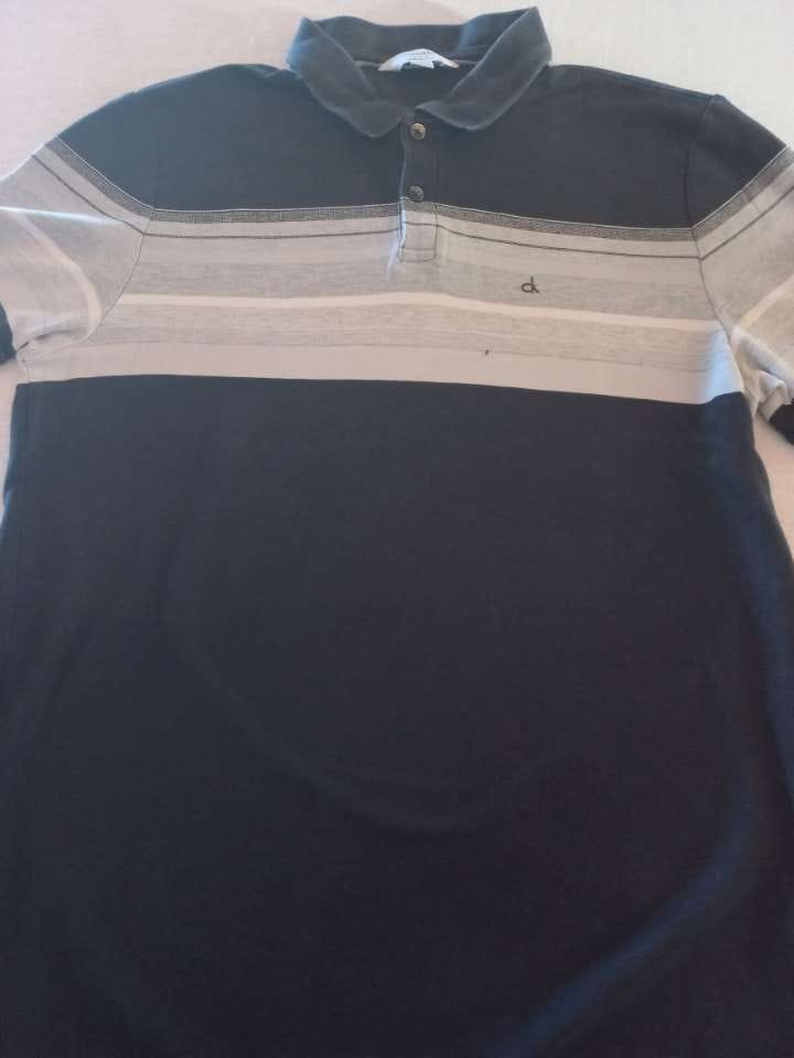 Polo Calvin Klein navy color-block gris blanc déplié - vue face