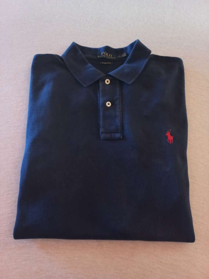 Polo Ralph Lauren uni navy plié - vue face