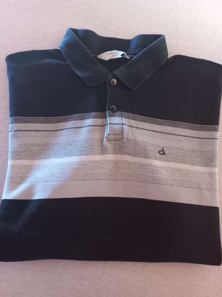Polo Calvin Klein Classic Fit Navy Bande Grise – Taille M