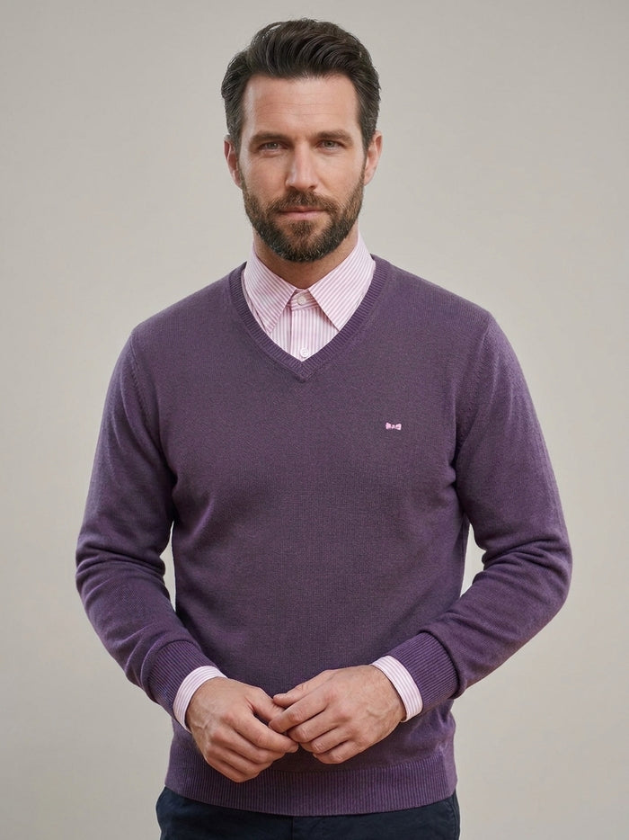 Pull Eden Park homme violet à col en V – XL