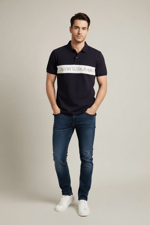Polo Calvin Klein Jeans Noir — Bande Logo Iconique - Kendis Chic