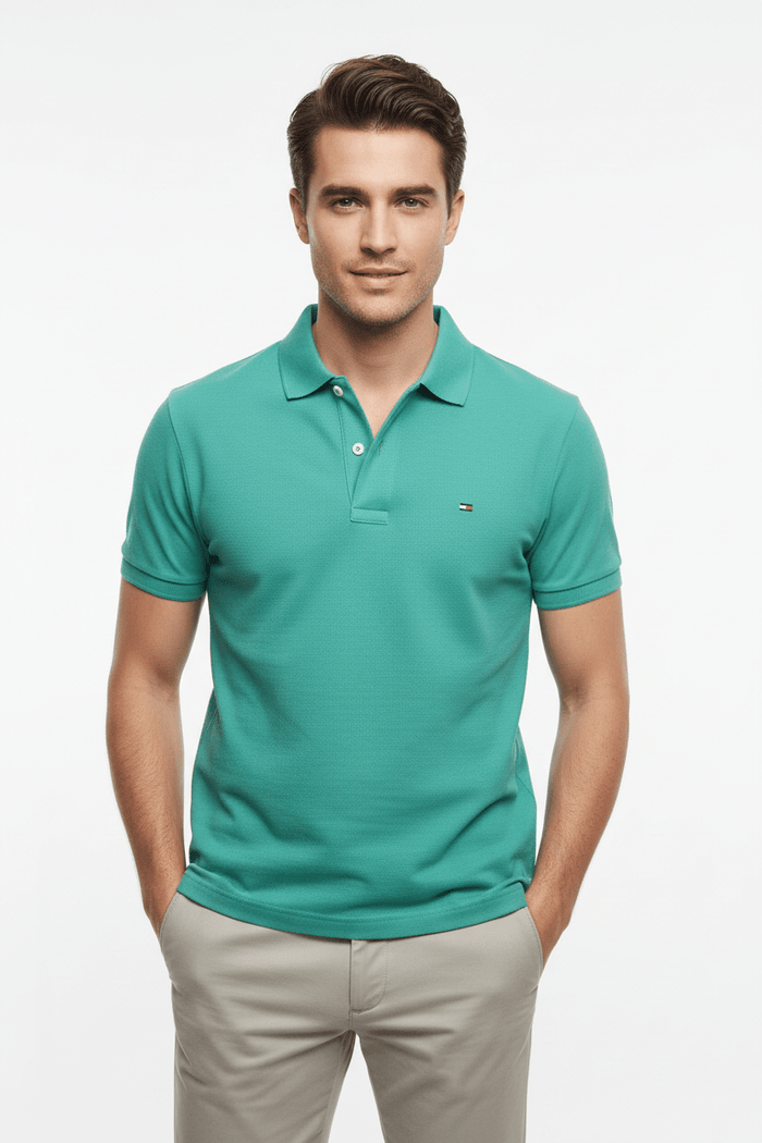 Tommy Hilfiger Turquoise Polo Shirt | Premium Piqué Slim Fit | Size S