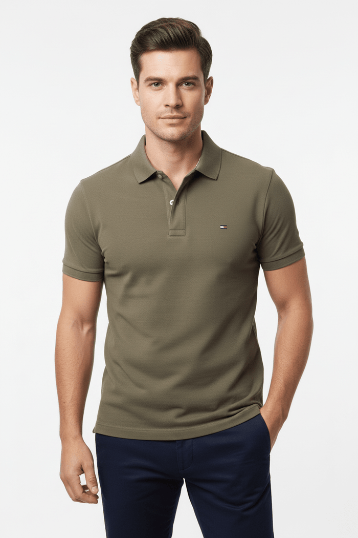Tommy Hilfiger Khaki Olive Polo Shirt | The 1985 Slim Fit | Size M