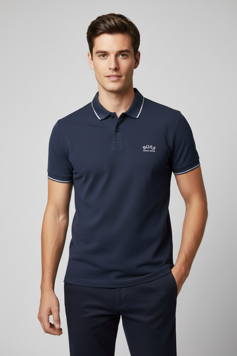 Polo Hugo Boss bleu marine sur mannequin