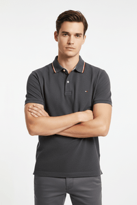 Polo Tommy Hilfiger Gris Anthracite | Col Rayé | Taille XL