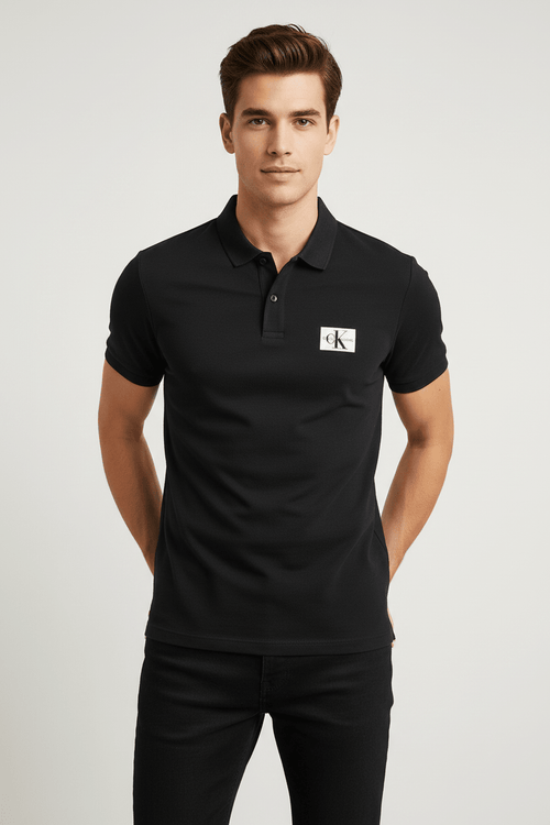 Polo Calvin Klein Jeans Noir — Badge CK Monogramme - Kendis Chic