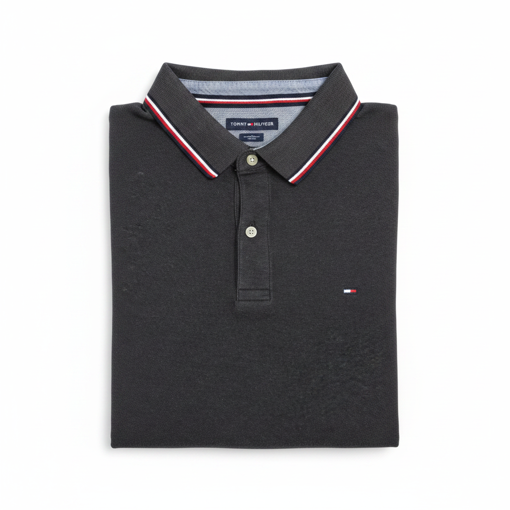 Polo noir anthracite plié